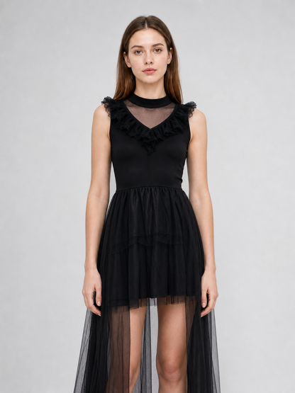 Gothic costume dress with veil and gloves