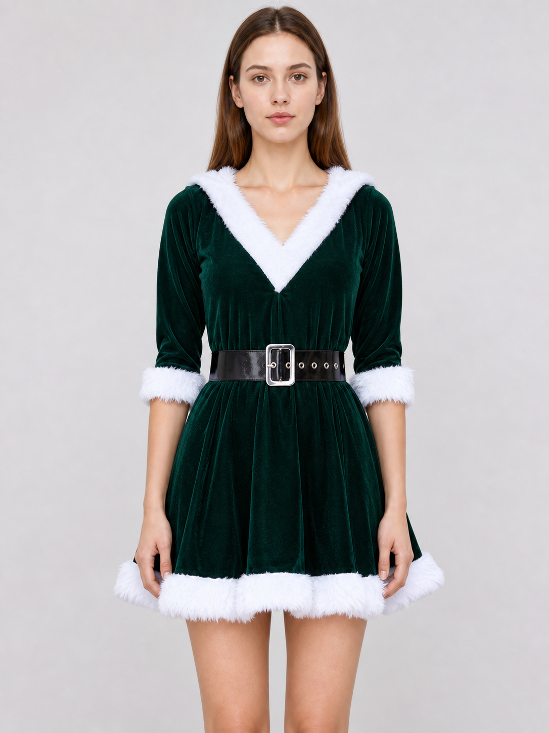 Festive Christmas Dress with Hood and Belt