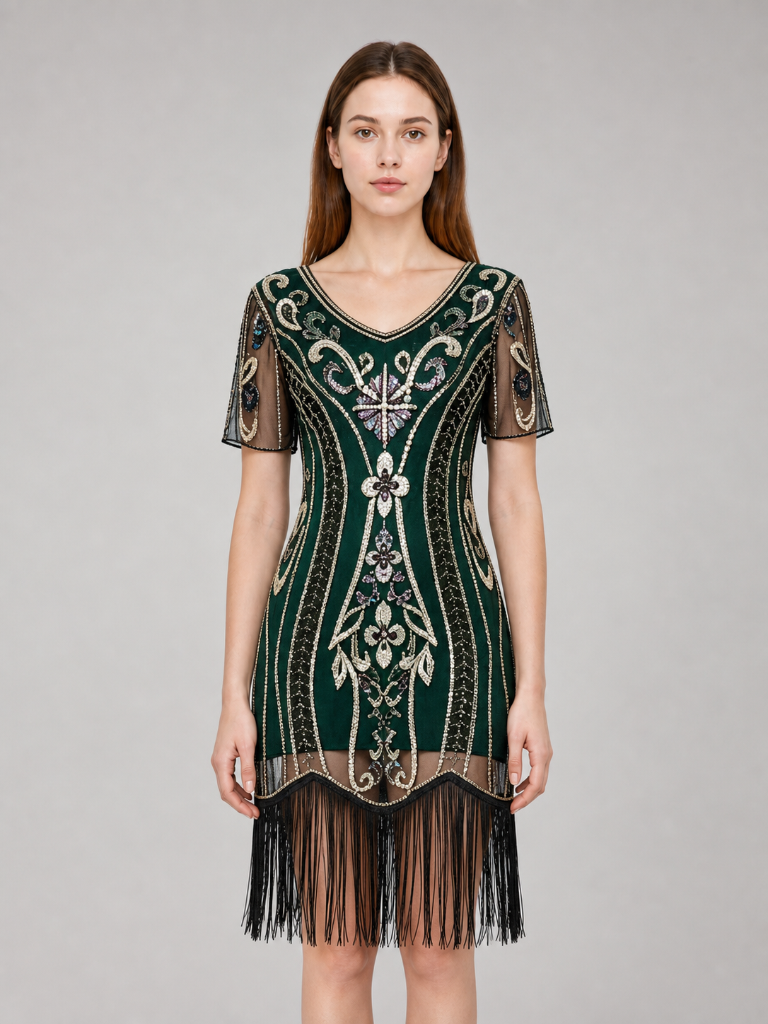 Gatsby-Style Dress with Fringe and Sequins