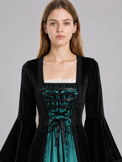 Black and Turquoise Medieval Dress with Lacing Costume Dresses detail 2