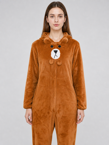 Plush Hooded Bear Kigurumi Jumpsuit
