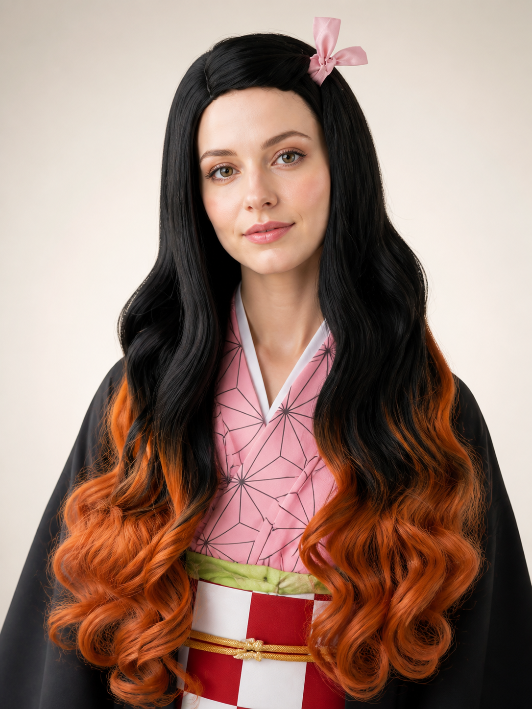Long Curly Anime Nezuko Cosplay Wig Costume Wigs detail 2