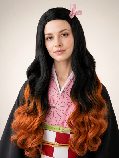 Long Curly Anime Nezuko Cosplay Wig Costume Wigs detail 2