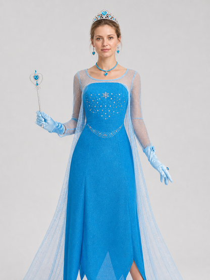 Elsa Blue Long Dress with Crown and Accessories Costume Dresses detail 3