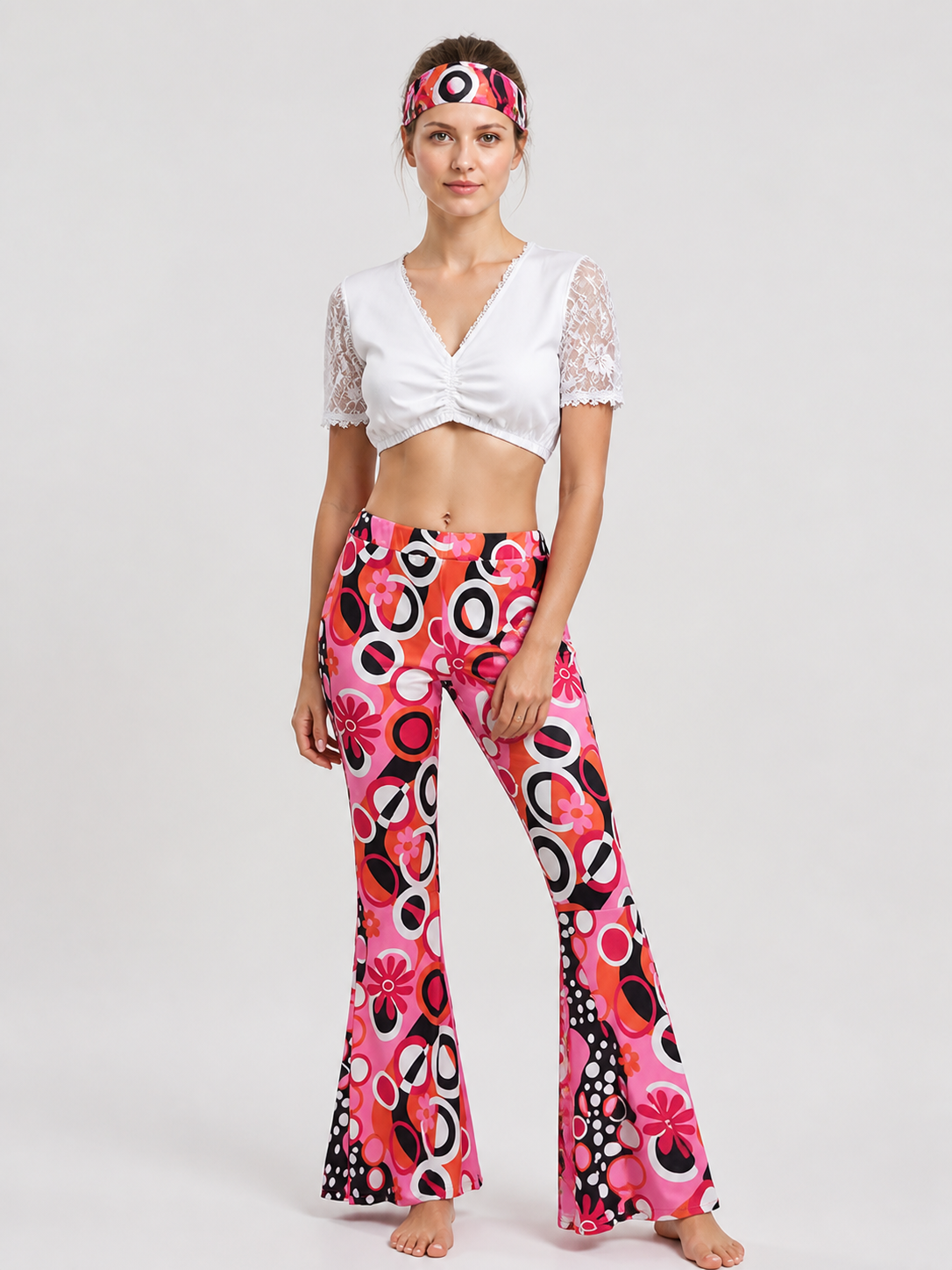 Lace-Trimmed Top, Flared Pants, and Headband Set Costume Headwear detail 3
