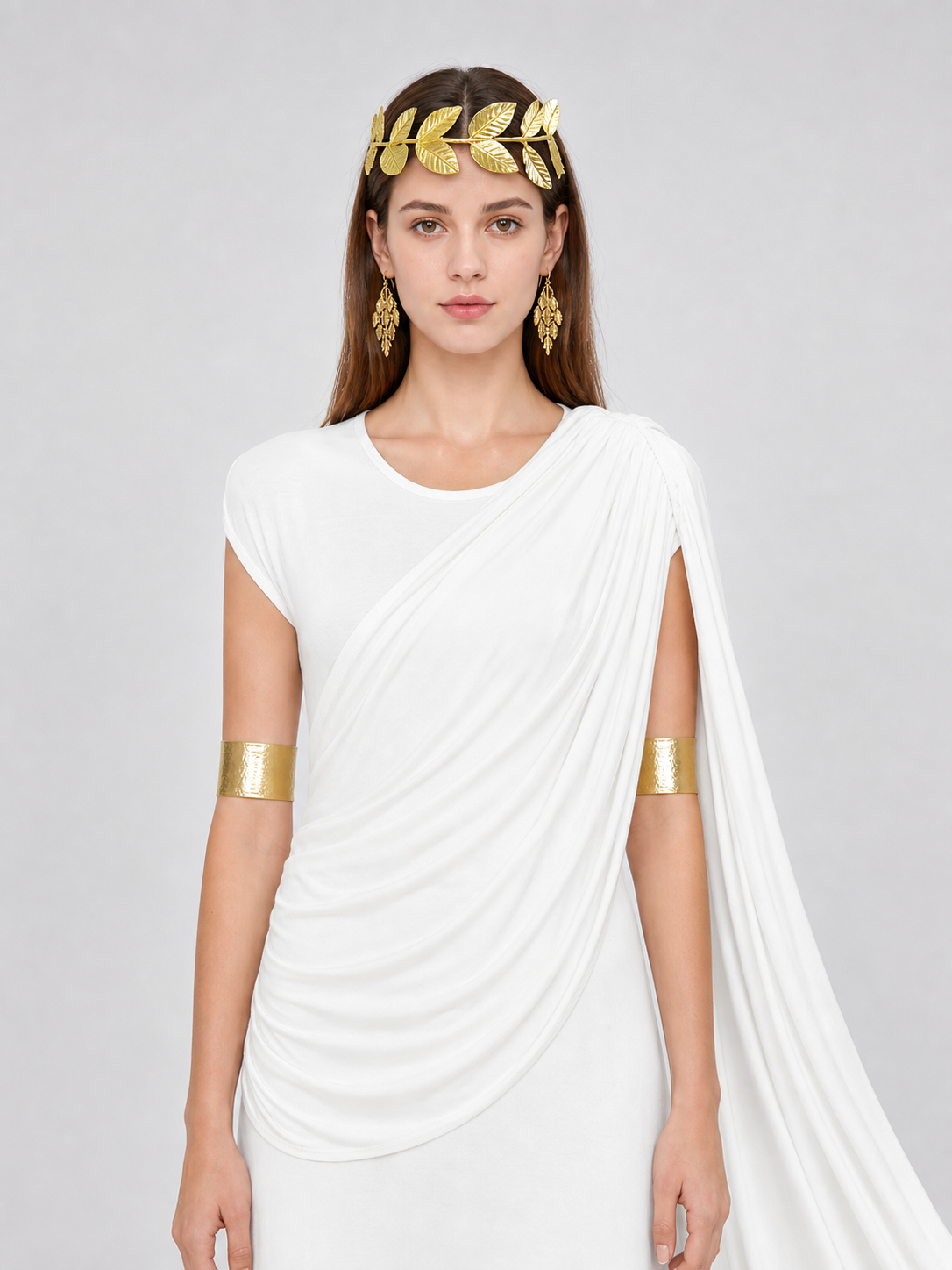 White draped dress with flowing train product view 43