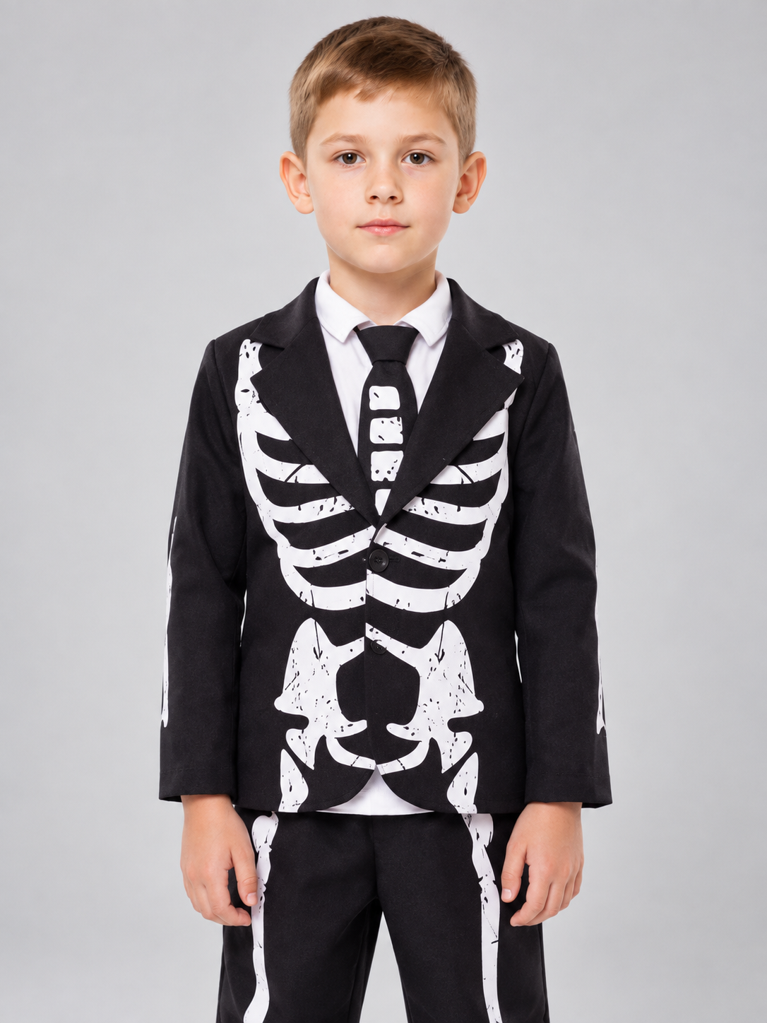 Kids' skeleton costume black with white print