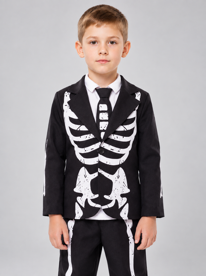 Kids' skeleton costume black with white print