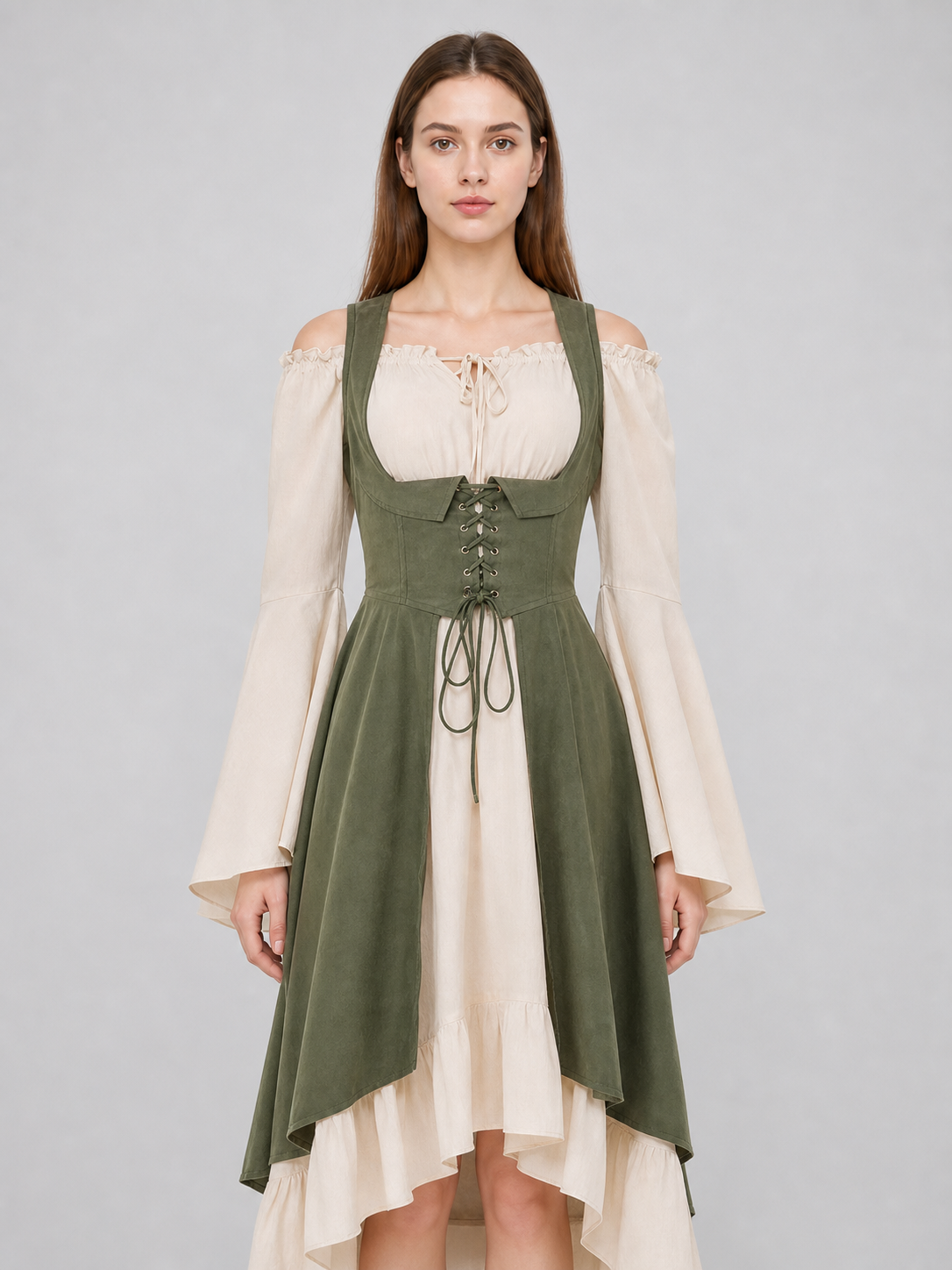 Medieval-Style Lace-Up Pinafore Dress
