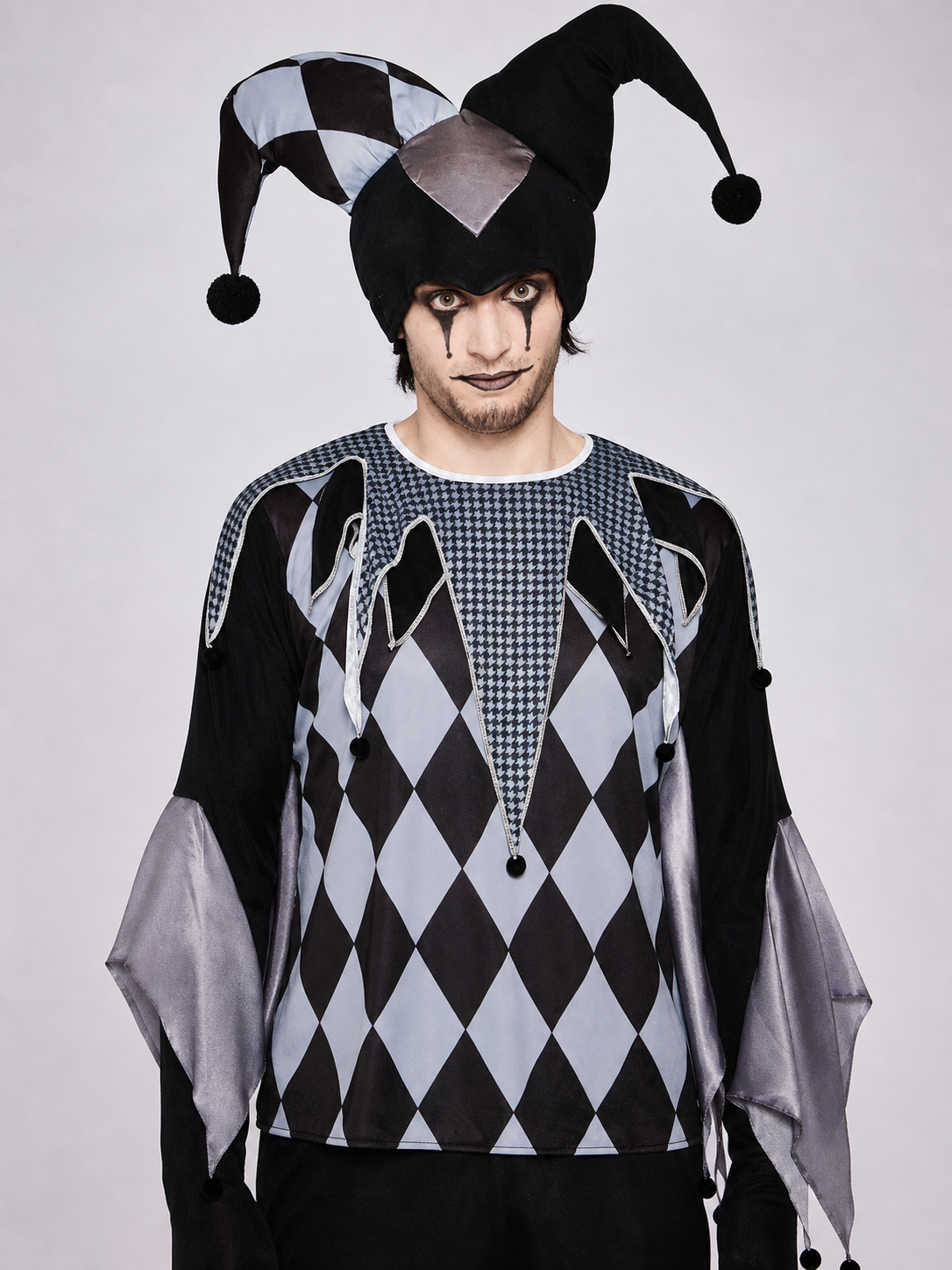 Circus Clown Cosplay Costume with Two-Horned Hat