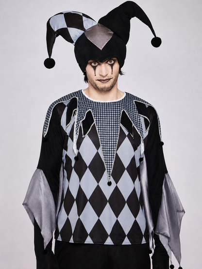 Circus Clown Cosplay Costume with Two-Horned Hat
