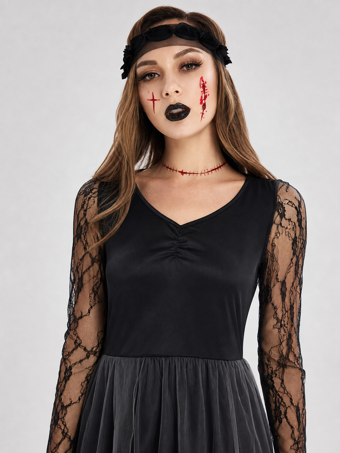 Gothic Cosplay Dress with a Torn Skirt