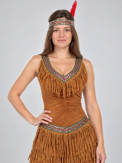 Indian Carnival Costume: Fringe Mini Dress with Feather