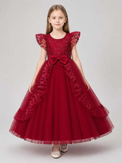 Long Burgundy Princess Dress with a Tulle Skirt Costume Dresses detail 3