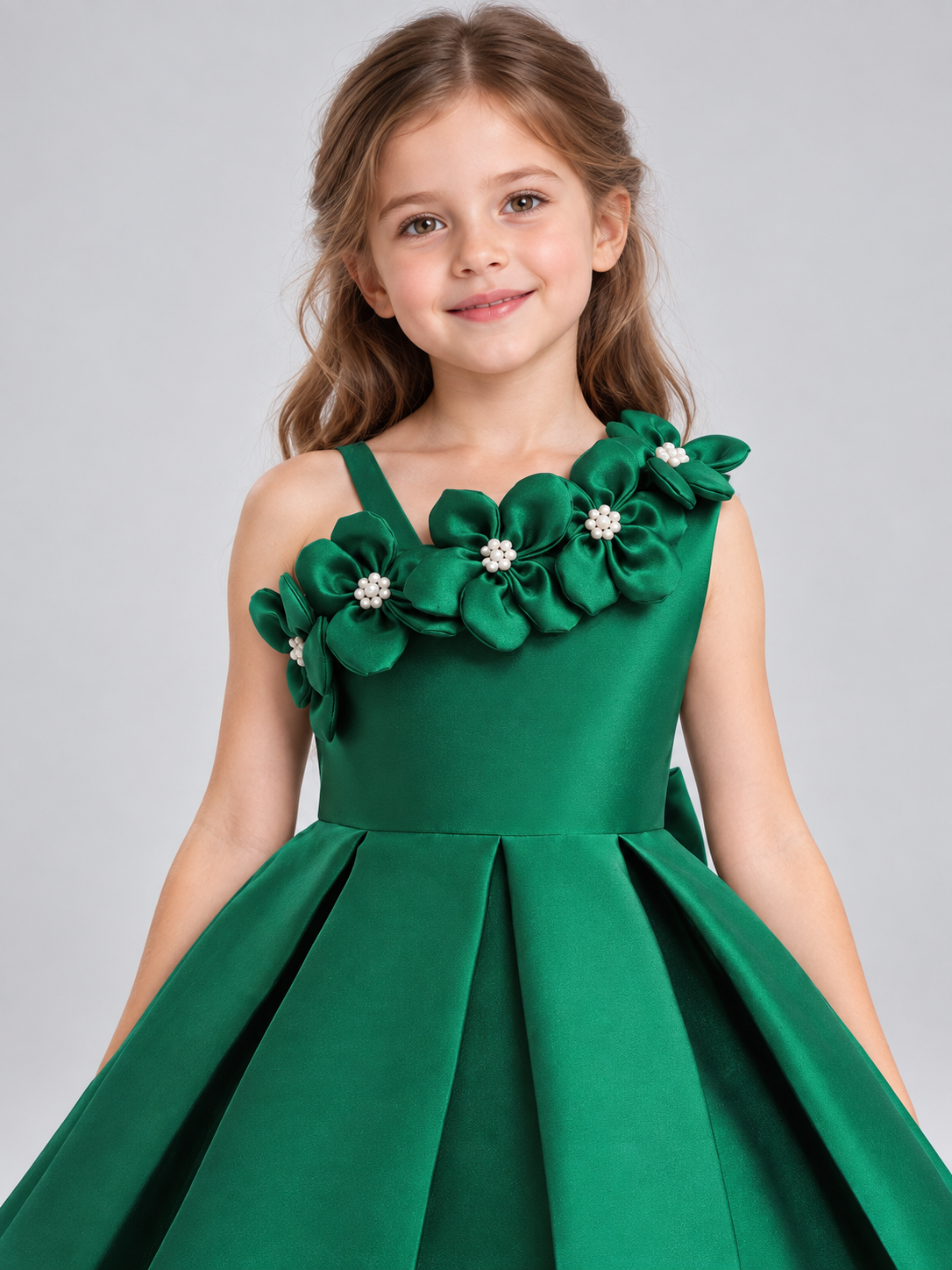 Dark Green Dress with Floral Appliqués product detail 2