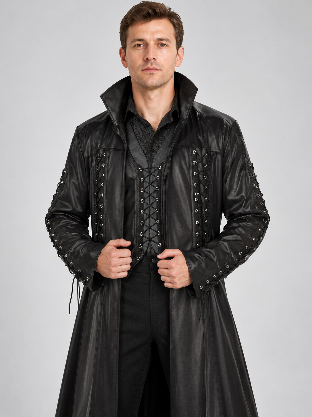 Black Long Lace-Up Vampire Costume for Halloween
