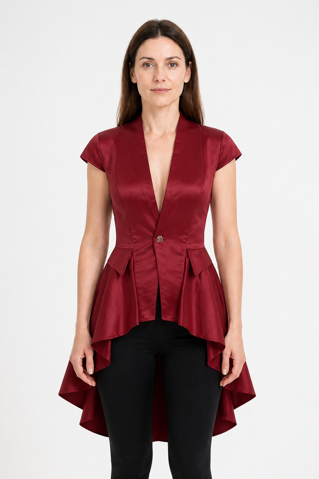 Burgundy tailcoat with tails and short sleeves product detail 3