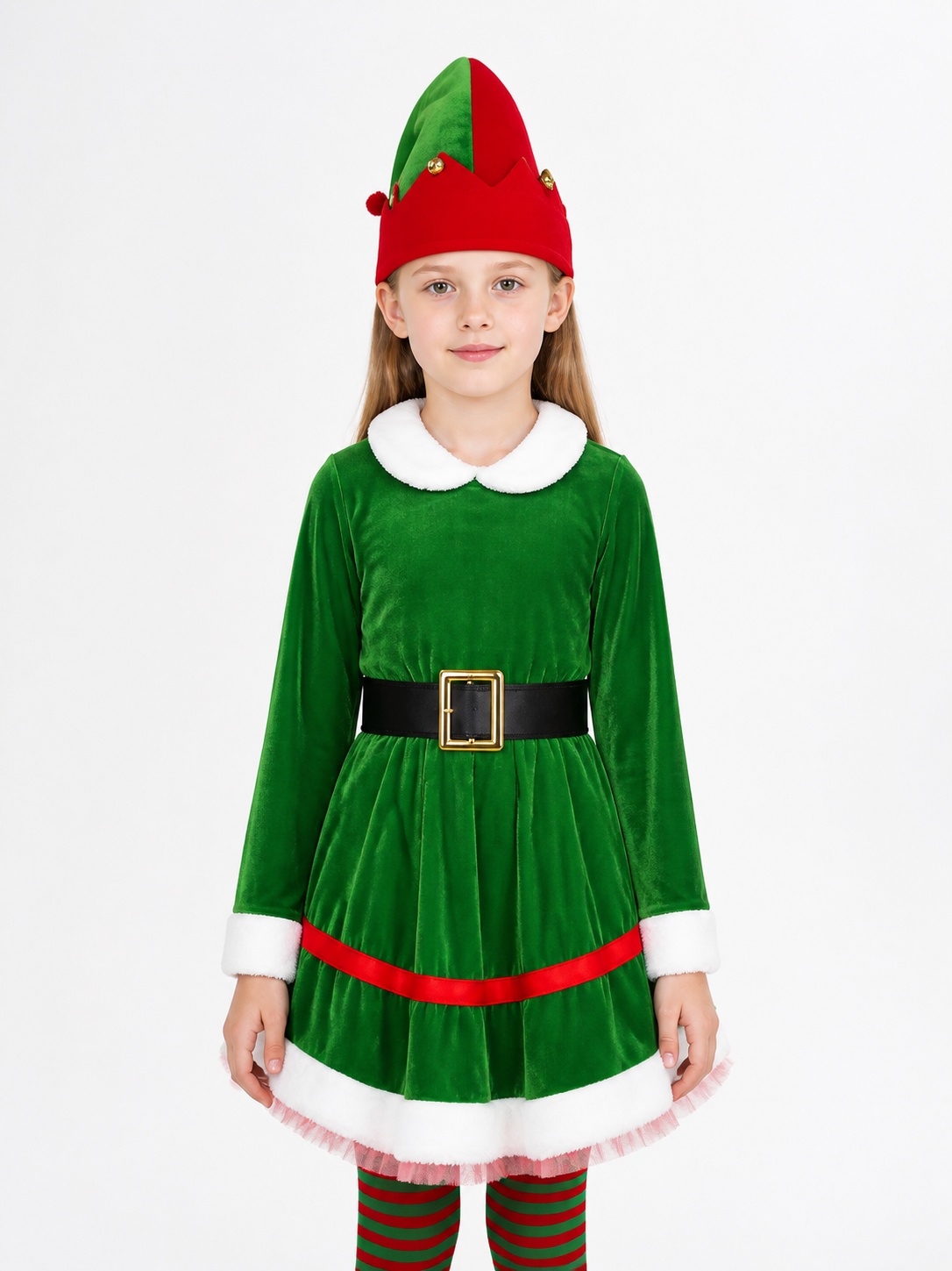 Christmas Elf Costume with Hat, Tights, and Belt