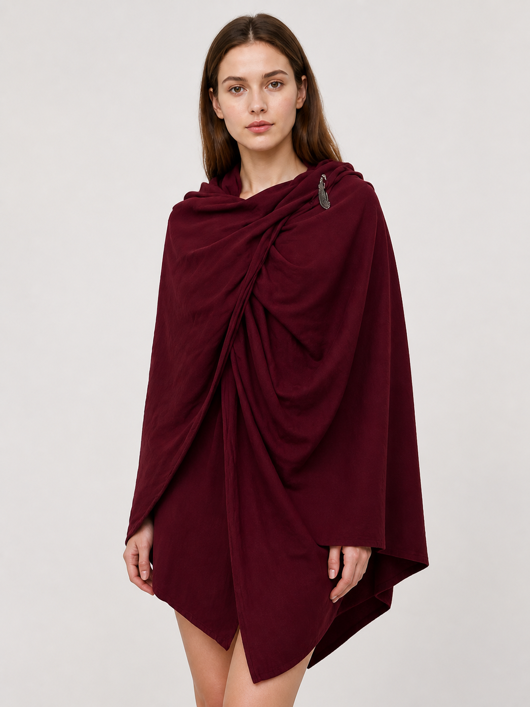 Burgundy hooded costume cloak product view 24