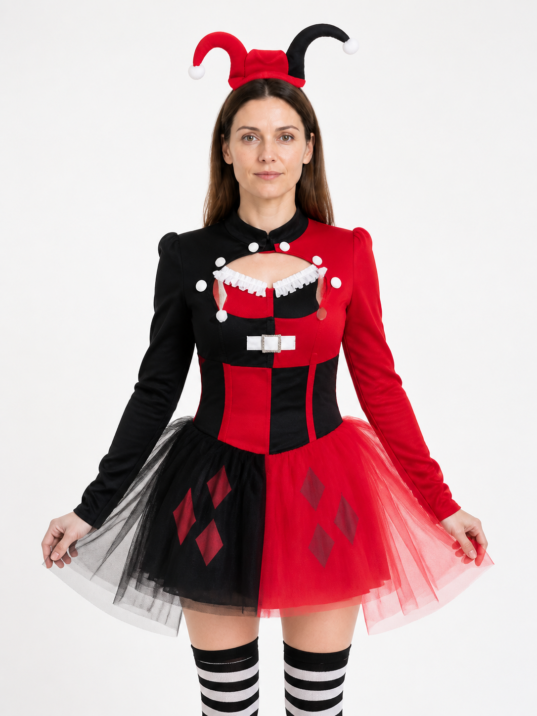 Red and Black Clown Costume with Skirt and Train Costumes detail 3