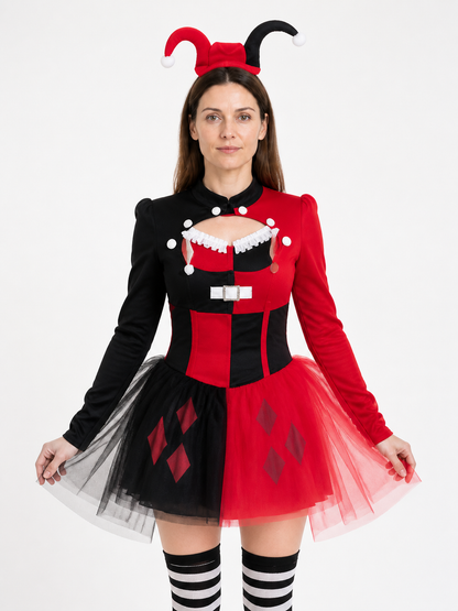 Red and Black Clown Costume with Skirt and Train Costumes detail 3