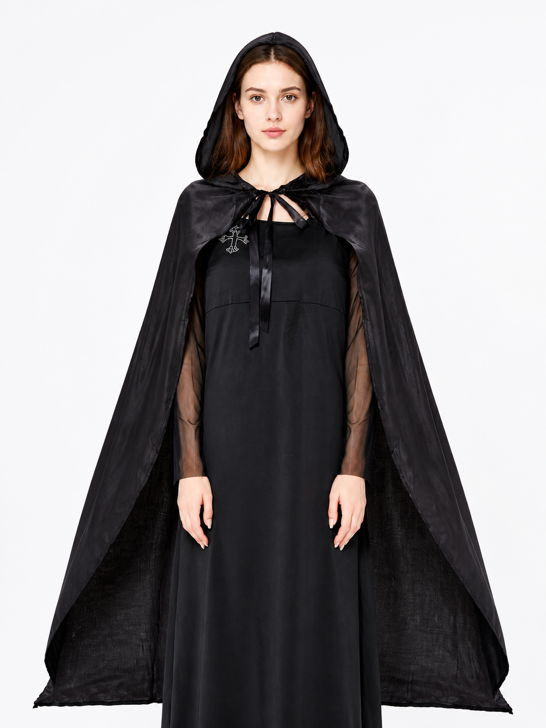 Costume: Black Hooded Cape and Dress Costume Dresses detail 2