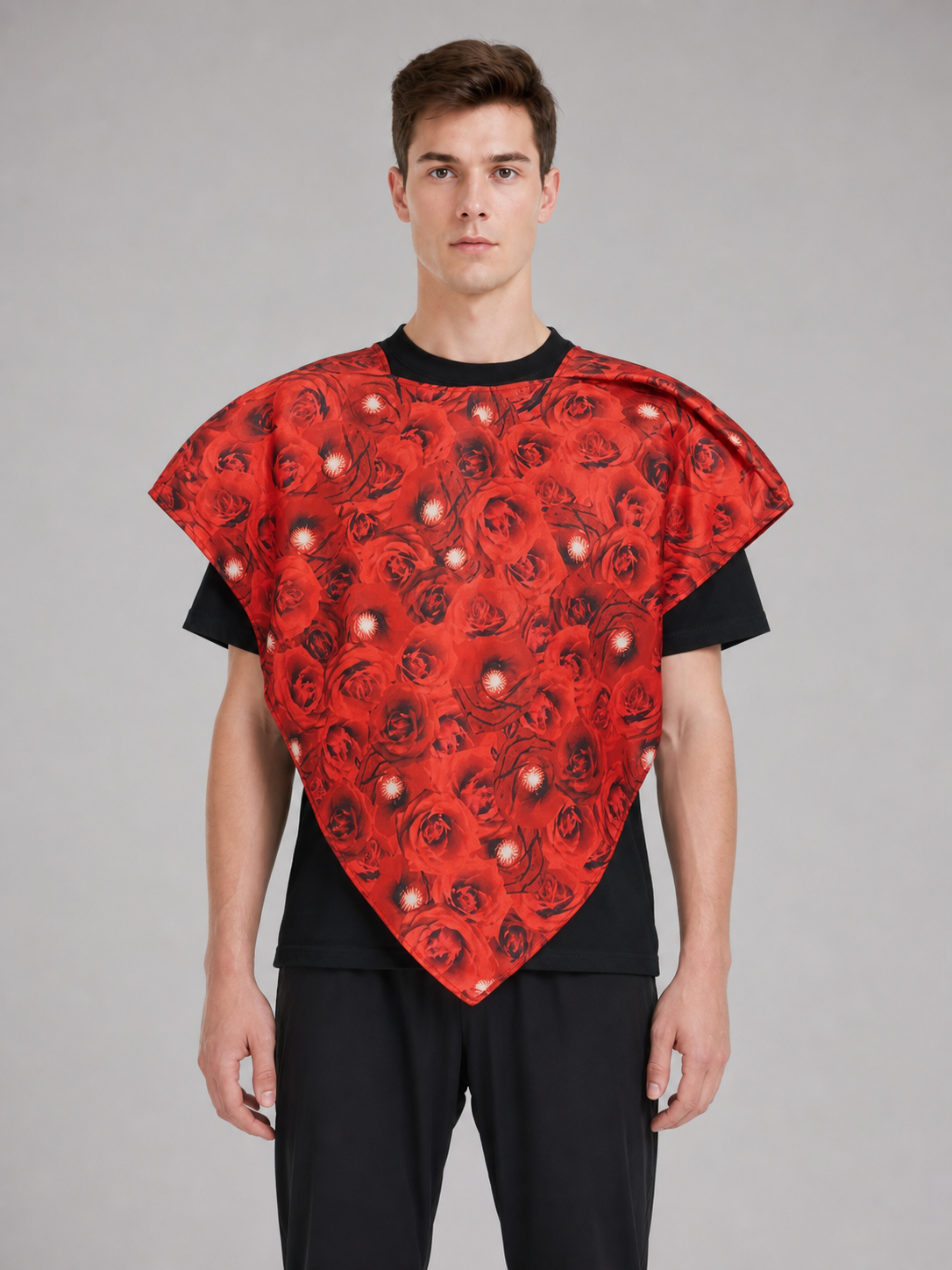 Bright heart-shaped costume piece with a floral print. Voluminous silhouette