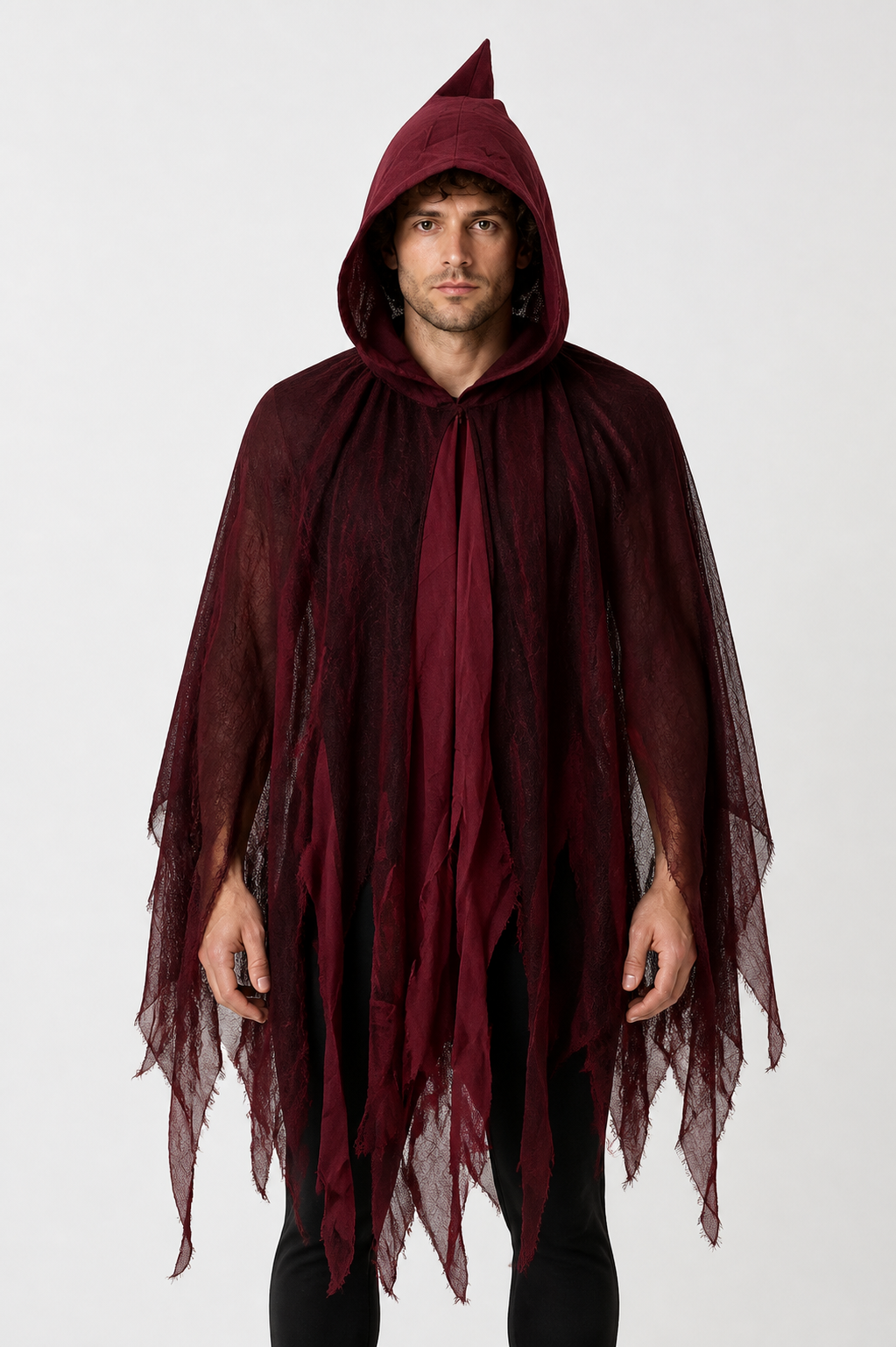 Gothic Hooded Cloak with Ragged Hem