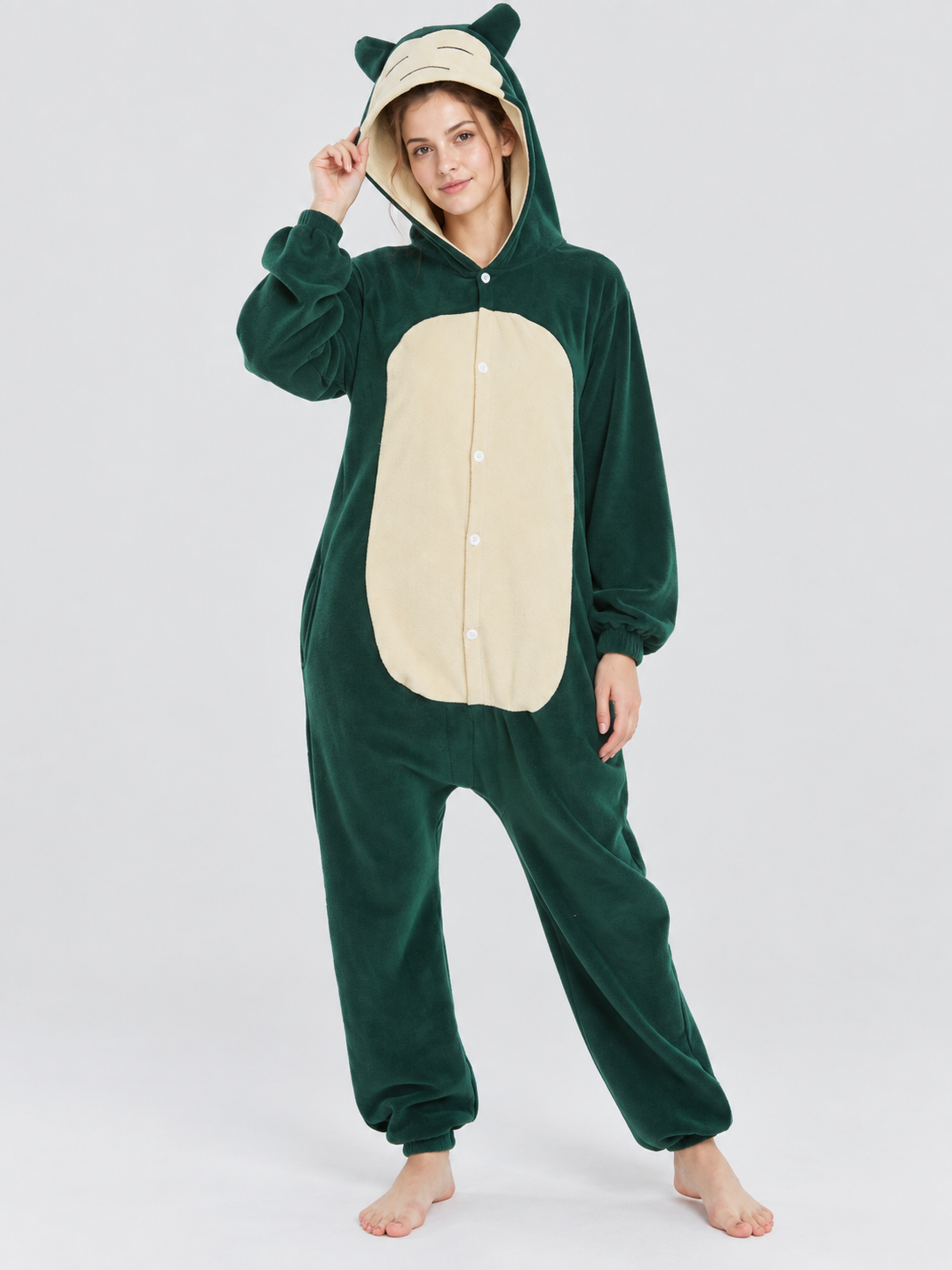Dark green hooded jumpsuit pajama with ears