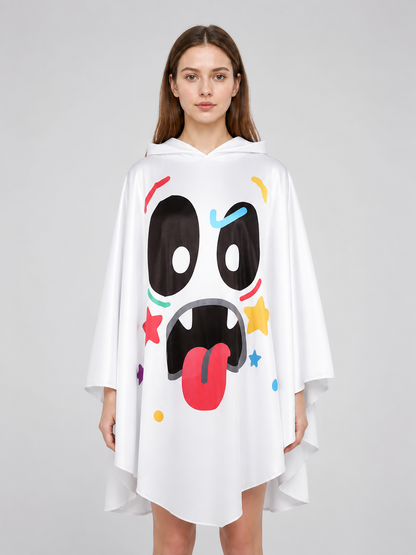 Hooded Cape with Ghost Print front view
