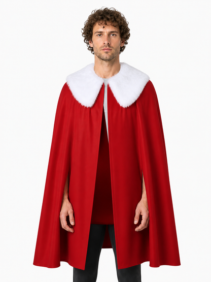 Long Red Cape with a White Fluffy Collar Costume Capes detail 3