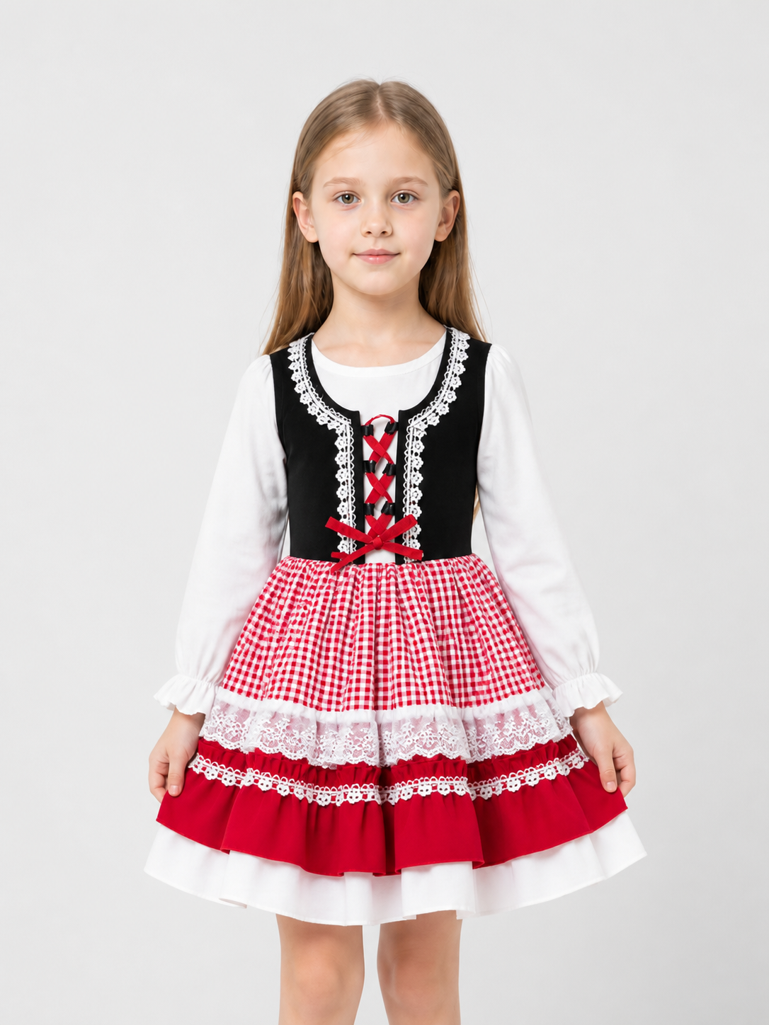 Dressy New Year's Dress with a Plaid Skirt and Lace Costume Dresses detail 3