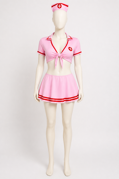 Pink medical uniform with skirt and cap