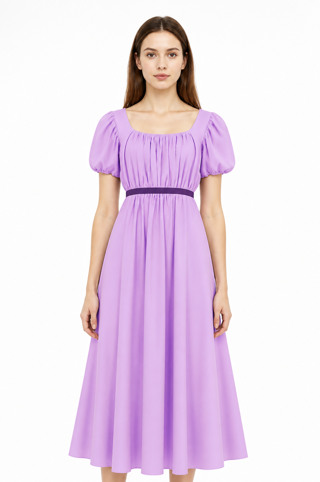Purple Dress with Puff Sleeves and a Long Skirt Costume Dresses detail 3