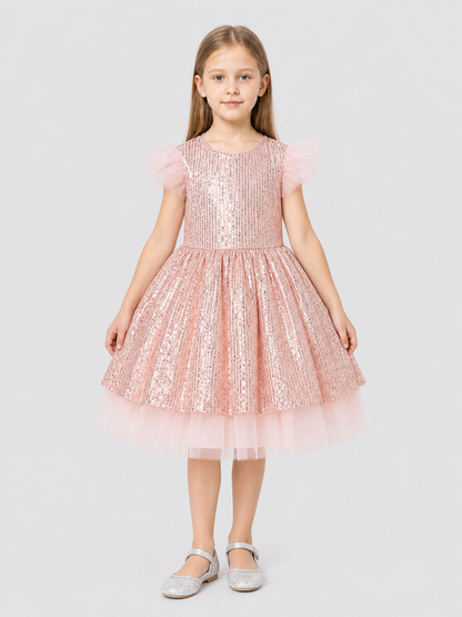 Girls' Dressy Sequin Dress with a Tulle Skirt Costume Dresses detail 3