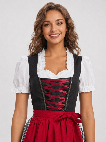 Bavarian Dress with Bodice and Plaid Trim