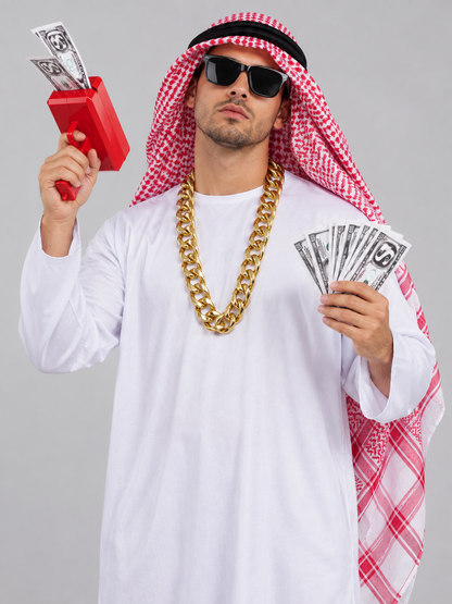 Carnival Costume with White Robe and Plaid Scarf