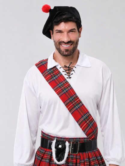 Historical Costume with Plaid Skirt and Cap