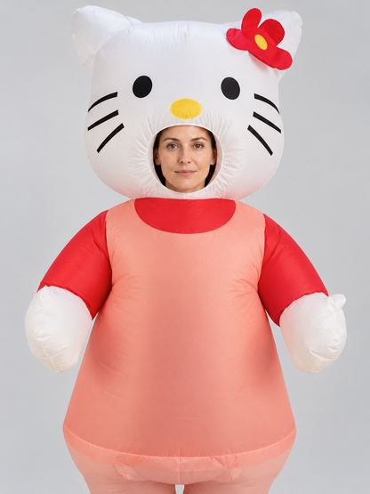 Inflatable Cartoon Cat Costume with Red Bow