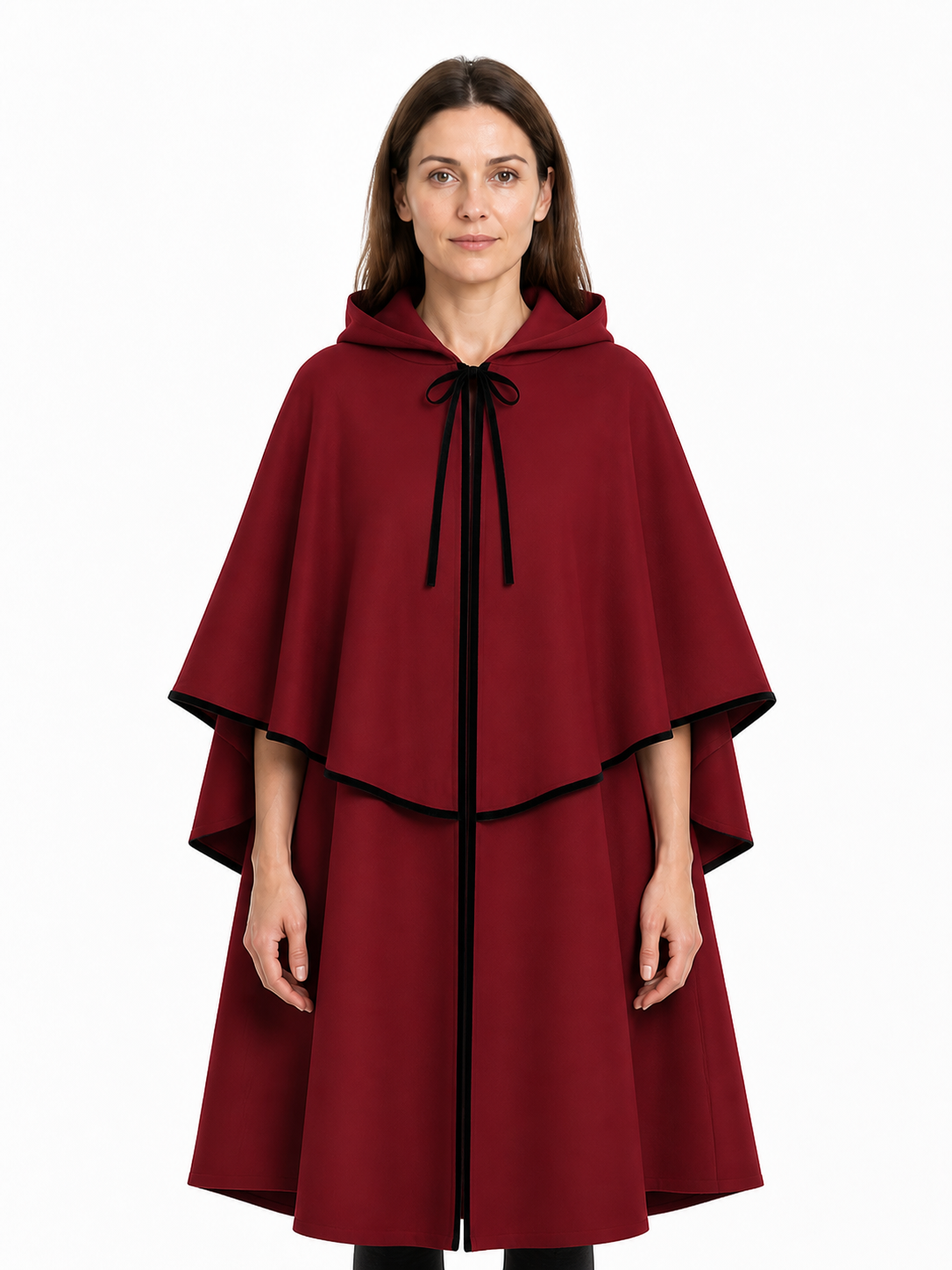 Burgundy Medieval Cloak with Hood for Halloween Costume Capes detail 3