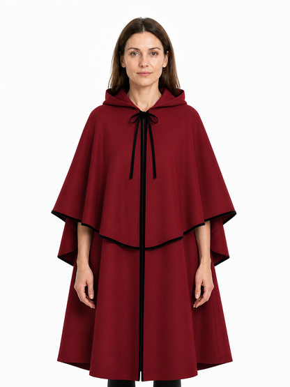 Burgundy Medieval Cloak with Hood for Halloween Costume Capes detail 3