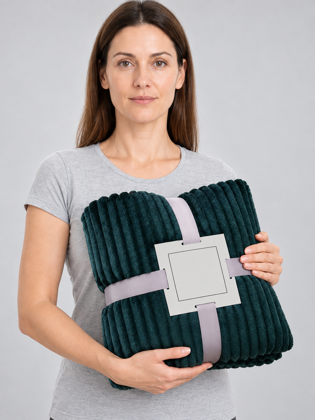 Dark green blanket with embossed longitudinal waves