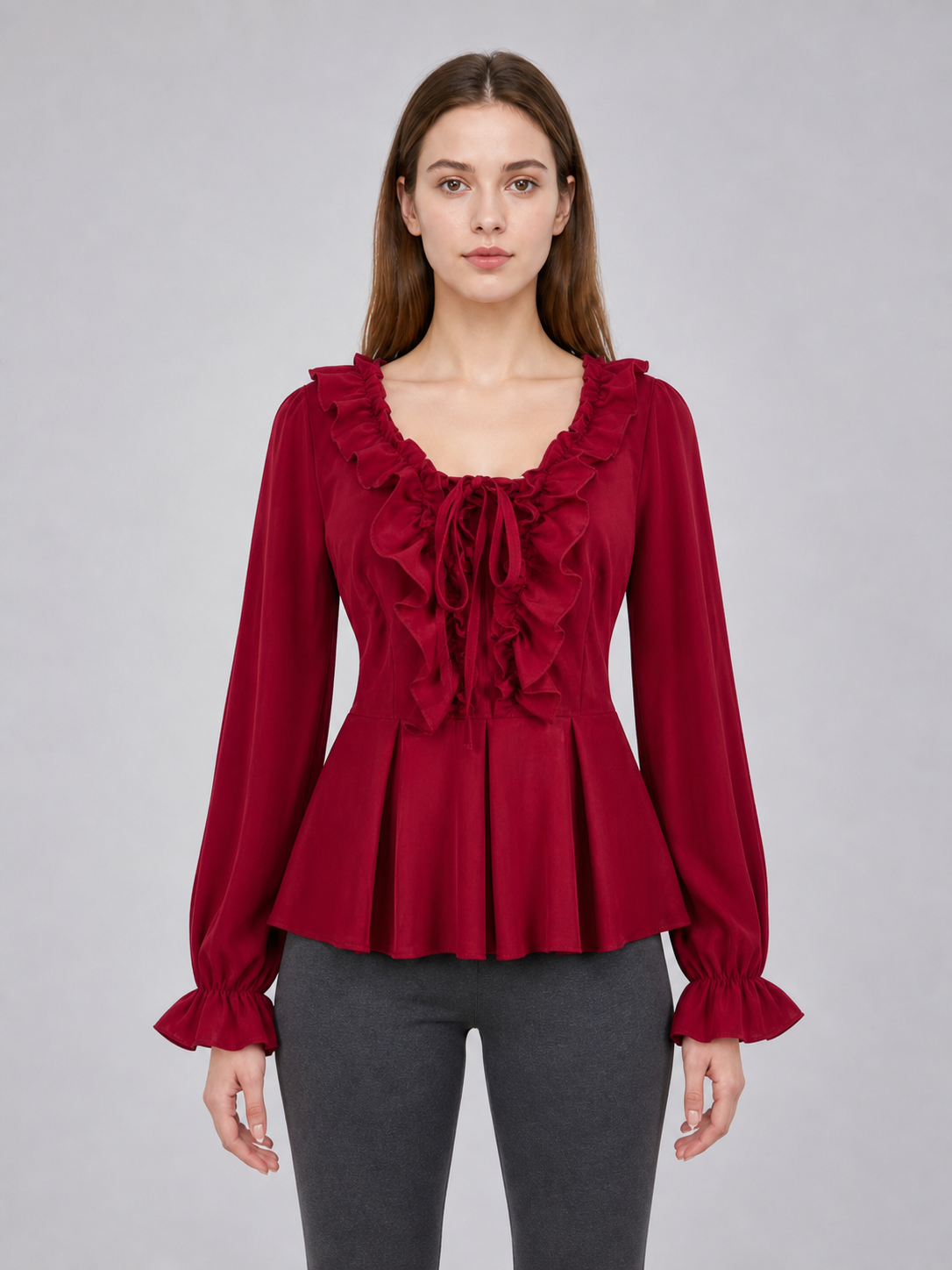 Renaissance-style blouse with jabot and lacing