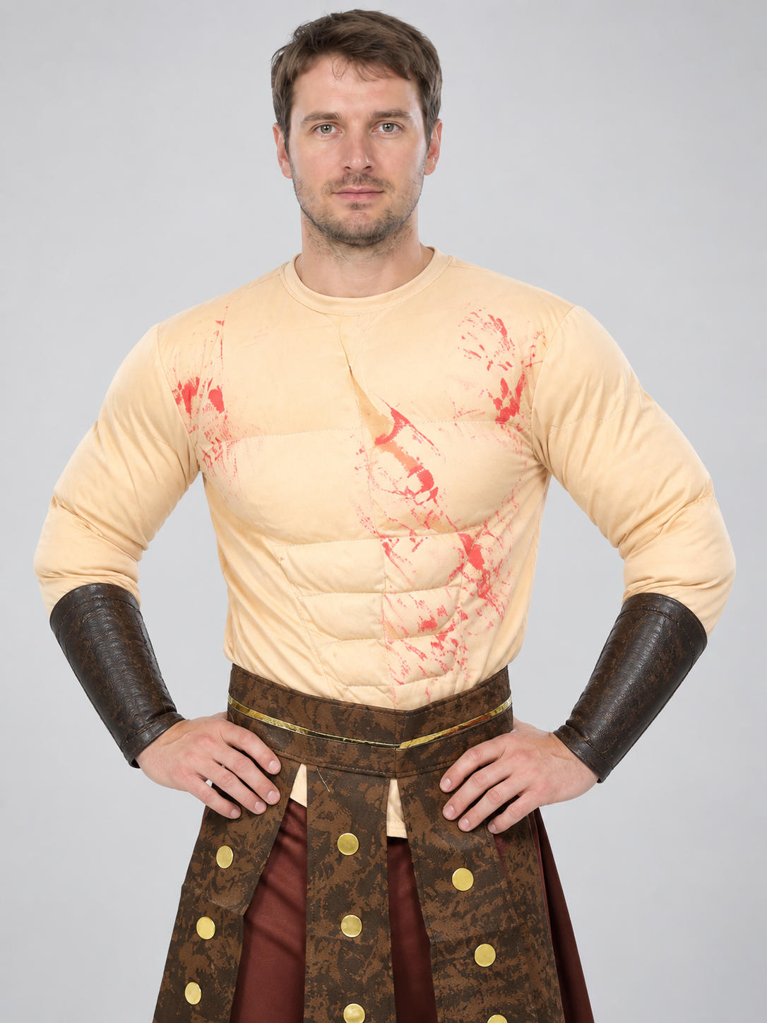 Warrior Costume with Long Sleeves and Brown Shorts