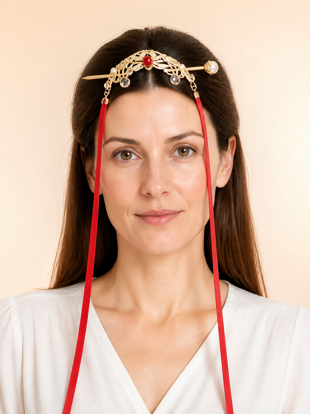 Chinese-Style Carnival Headband with Red Ribbons Costume Headwear detail 2