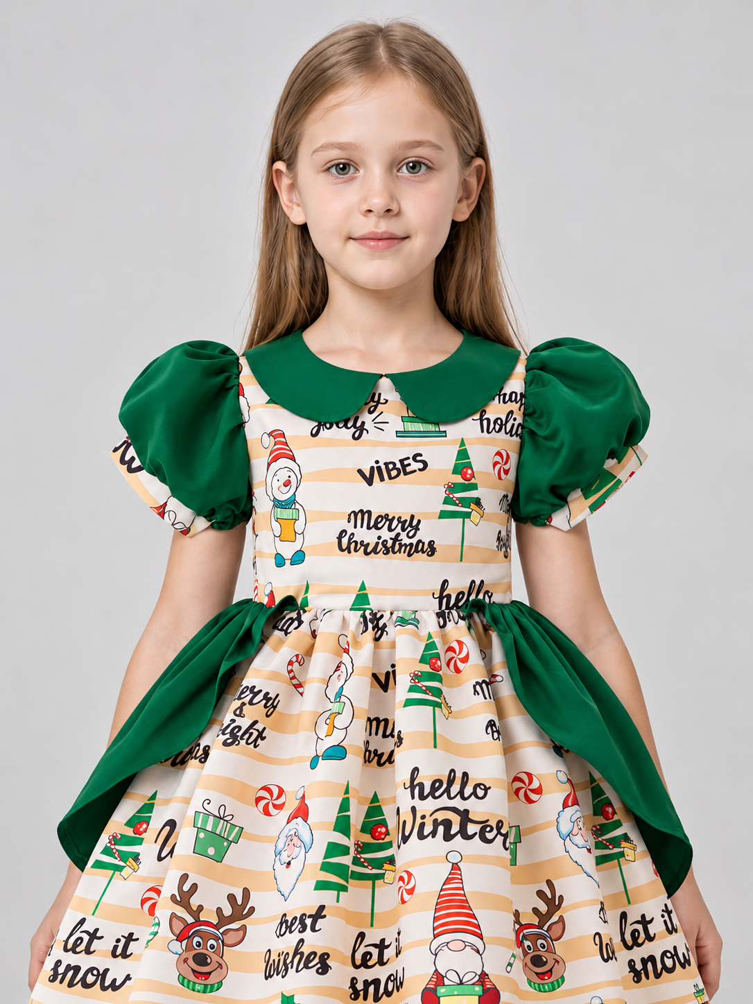 Dressy Girls' Dress with Christmas Print