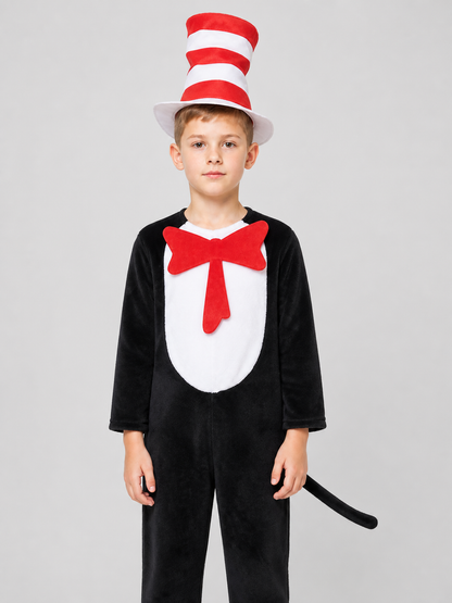 The Cat in the Hat Cosplay Costume, Jumpsuit with Tail Costume Headwear detail 3