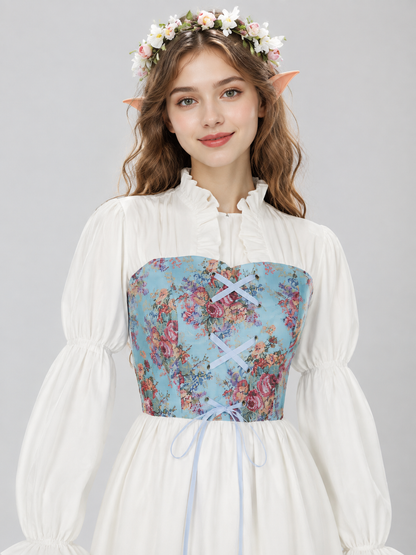 Long White Floor-Length Dress with Corset Lacing Costume Dresses detail 2