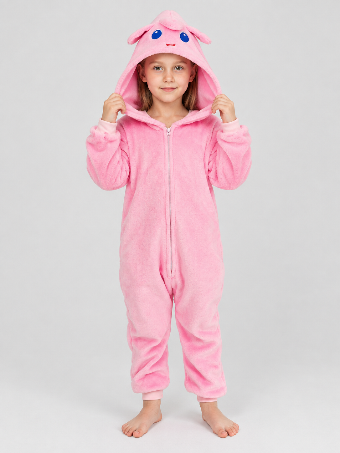 Kids' Pink Hooded Pajama Jumpsuit with Ears