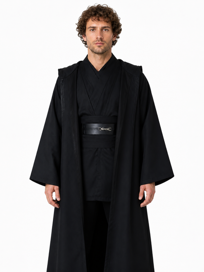 Black Long Hooded Robe with Belt product detail 3